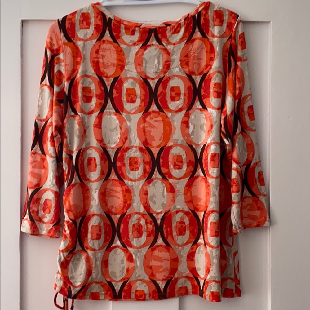 Ruby Red, Patterned Top, Side Ruching. - image 3